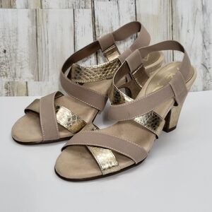 A2 By Aerosoles  Heelrest Slip On Sandals Gold Sz 7.5 M